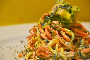 Vegie noodles with orange-tahini dressing and hemp seeds…