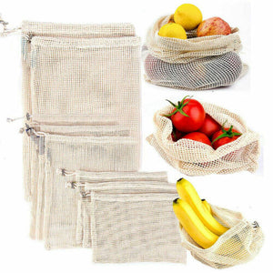 Reusable cotton mesh fruit and vegetable shopping bags